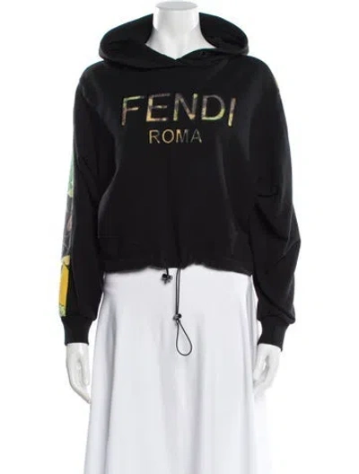 Pre-owned Fendi Graphic Print Crew Neck Hoodie In Black