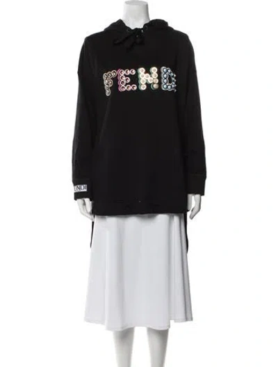 Pre-owned Fendi Graphic Print Crew Neck Hoodie In Black