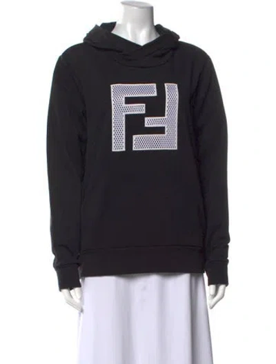 Pre-owned Fendi Graphic Print Crew Neck Hoodie In Black