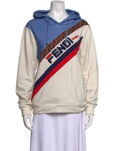 Pre-owned Fendi Graphic Print Crew Neck Hoodie In Neutrals
