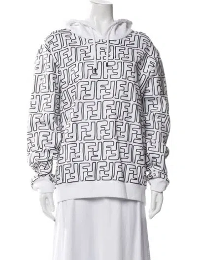 Pre-owned Fendi Graphic Print Crew Neck Hoodie W/ Tags In White