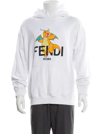 Pre-owned Fendi Graphic Print Crew Neck Hoodie In White