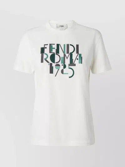 Fendi Graphic Print Crew Neck Short Sleeve Top In White