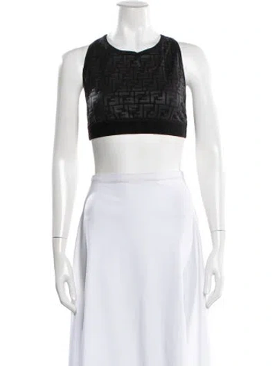 Pre-owned Fendi Graphic Print Crew Neck Sports Bra In Black