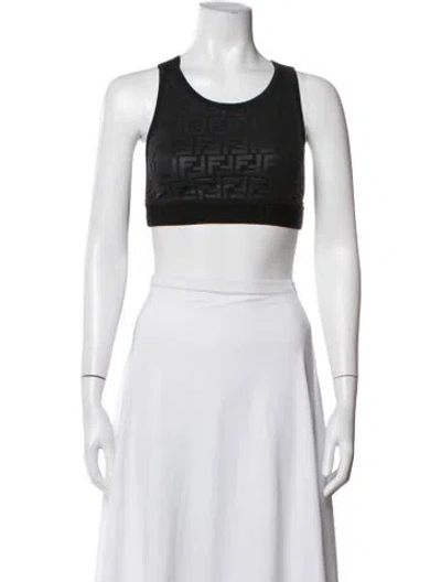 Pre-owned Fendi Graphic Print Crew Neck Sports Bra In Black