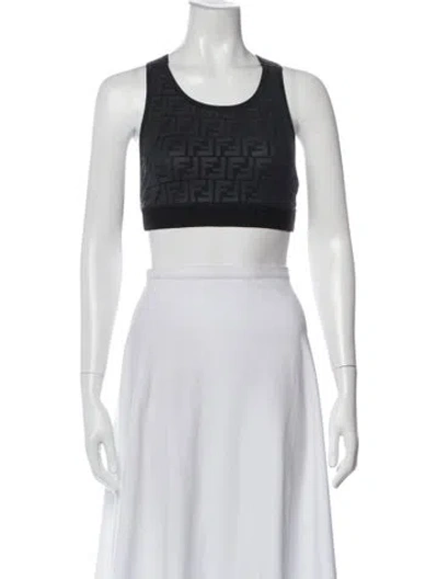 Pre-owned Fendi Graphic Print Crew Neck Sports Bra In Blue