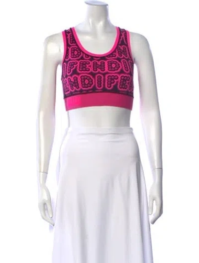 Pre-owned Fendi Graphic Print Crew Neck Sports Bra In Pink