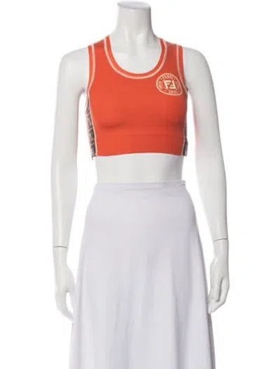 Pre-owned Fendi Graphic Print Crew Neck Sports Bra W/ Tags In Orange