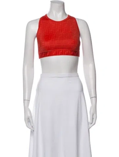 Pre-owned Fendi Graphic Print Crew Neck Sports Bra W/ Tags In Red