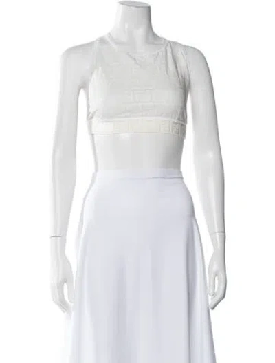 Pre-owned Fendi Graphic Print Crew Neck Sports Bra In White