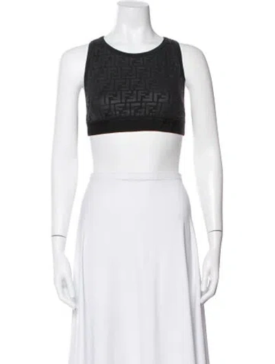 Pre-owned Fendi Graphic Print Crew Neck Sports Bra In White