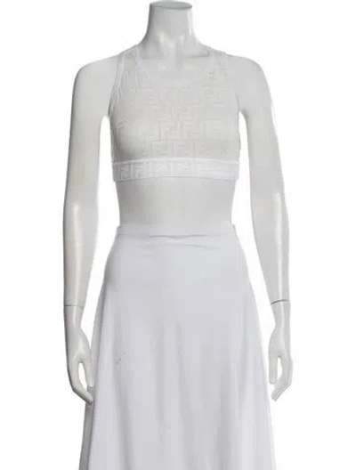 Pre-owned Fendi Graphic Print Crew Neck Sports Bra In White