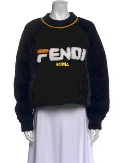 Pre-owned Fendi Graphic Print Crew Neck Sweater In Black