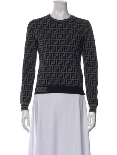 Pre-owned Fendi Graphic Print Crew Neck Sweater In Black