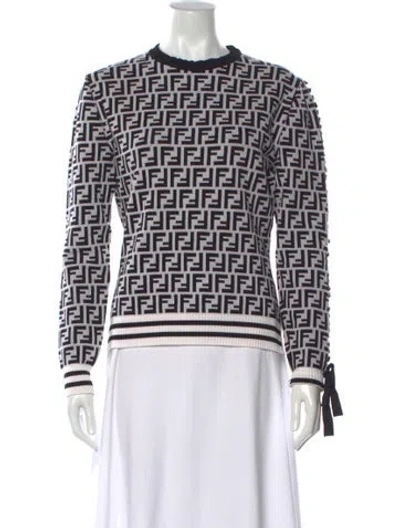 Pre-owned Fendi Graphic Print Crew Neck Sweater In Black
