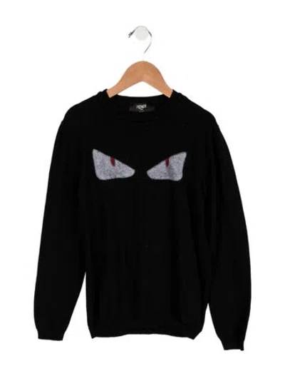 Pre-owned Fendi Graphic Print Crew Neck Sweater In Black