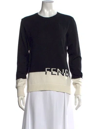 Pre-owned Fendi Graphic Print Crew Neck Sweater In Black