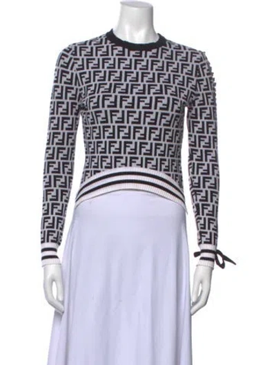 Pre-owned Fendi Graphic Print Crew Neck Sweater In Black