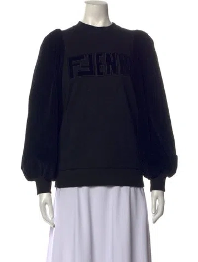 Pre-owned Fendi Graphic Print Crew Neck Sweater In Black