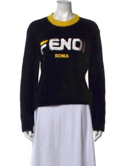 Pre-owned Fendi Graphic Print Crew Neck Sweater In Black