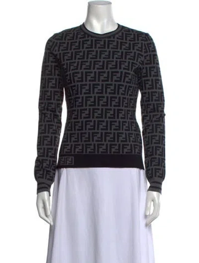 Pre-owned Fendi Graphic Print Crew Neck Sweater In Black