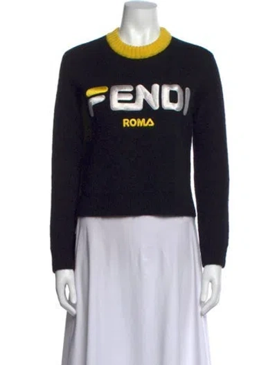 Pre-owned Fendi Graphic Print Crew Neck Sweater In Black/yellow