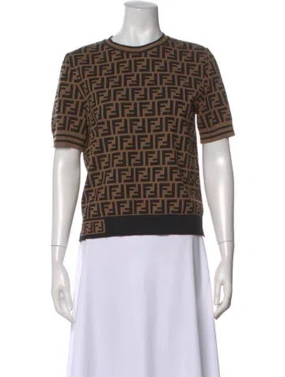 Pre-owned Fendi Graphic Print Crew Neck Sweater In Brown