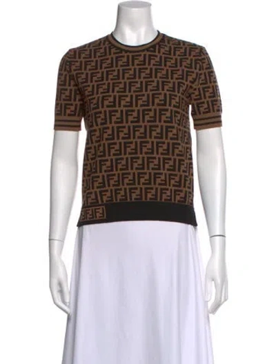 Pre-owned Fendi Graphic Print Crew Neck Sweater In Brown