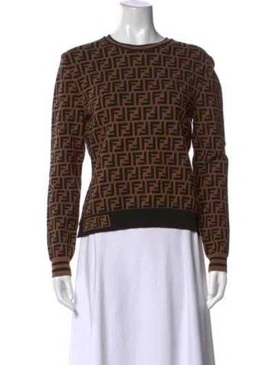 Pre-owned Fendi Graphic Print Crew Neck Sweater In Brown