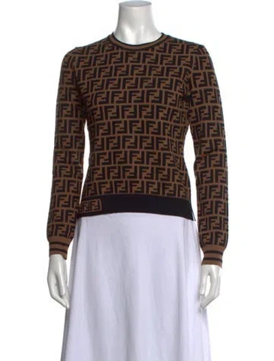 Pre-owned Fendi Graphic Print Crew Neck Sweater In Brown