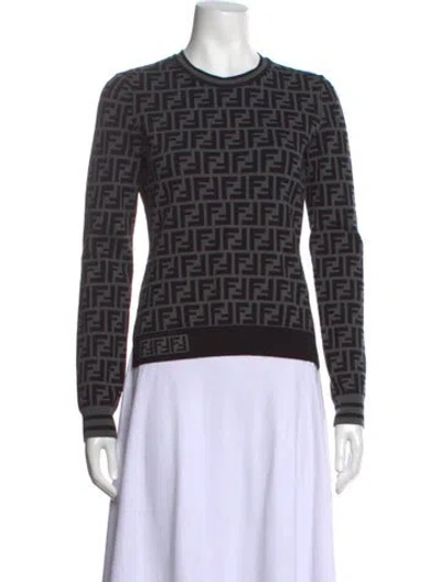 Pre-owned Fendi Graphic Print Crew Neck Sweater In Grey