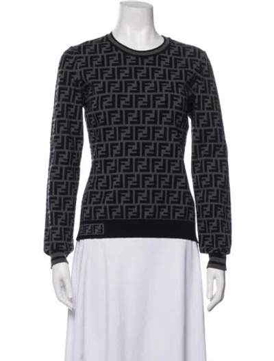 Pre-owned Fendi Graphic Print Crew Neck Sweater In Grey