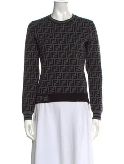 Pre-owned Fendi Graphic Print Crew Neck Sweater In Grey