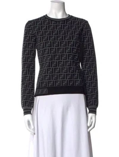 Pre-owned Fendi Graphic Print Crew Neck Sweater In Grey