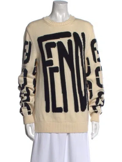 Pre-owned Fendi Graphic Print Crew Neck Sweater In Neutral