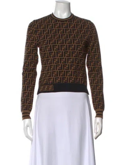 Pre-owned Fendi Graphic Print Crew Neck Sweater In Neutral