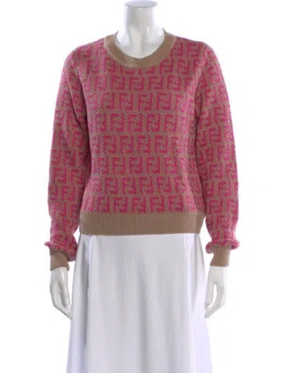 Pre-owned Fendi Graphic Print Crew Neck Sweater In Pink