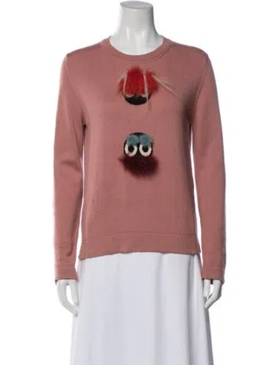 Pre-owned Fendi Graphic Print Crew Neck Sweater In Pink