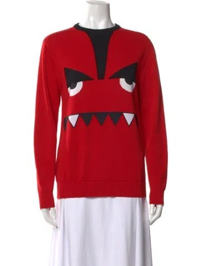 Pre-owned Fendi Graphic Print Crew Neck Sweater In Red