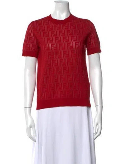 Pre-owned Fendi Graphic Print Crew Neck Sweater In Red
