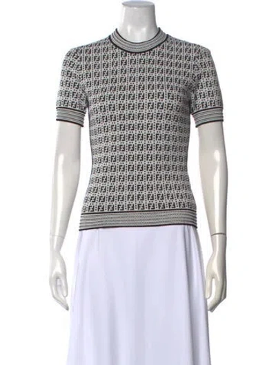 Pre-owned Fendi Graphic Print Crew Neck Sweater W/ Tags In Black/white