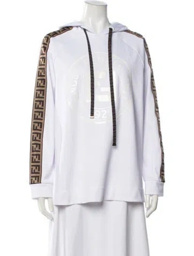 Pre-owned Fendi Graphic Print Crew Neck Sweater In White