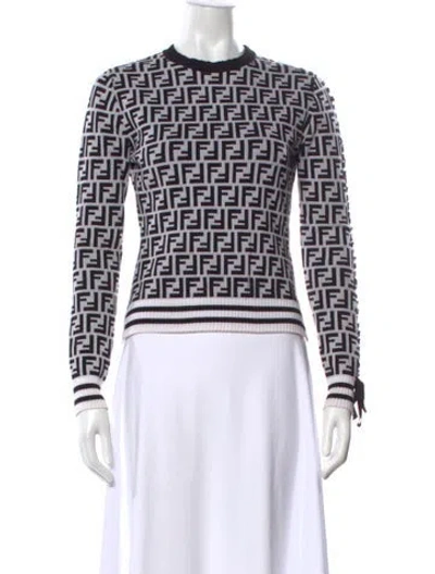Pre-owned Fendi Graphic Print Crew Neck Sweater In White