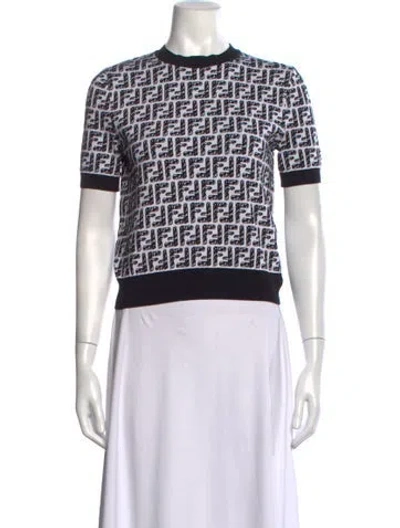 Pre-owned Fendi Graphic Print Crew Neck Sweater In White
