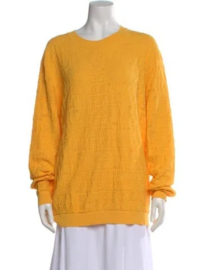 Pre-owned Fendi Graphic Print Crew Neck Sweater In Yellow