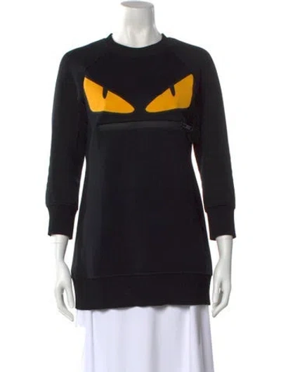 Pre-owned Fendi Graphic Print Crew Neck Sweatshirt In Black