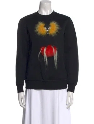 Pre-owned Fendi Graphic Print Crew Neck Sweatshirt In Black