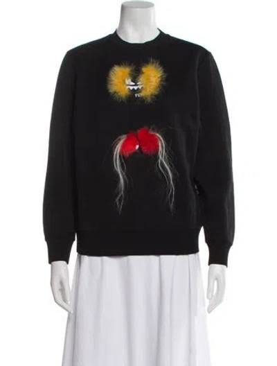 Pre-owned Fendi Graphic Print Crew Neck Sweatshirt In Black