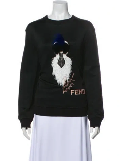 Pre-owned Fendi Graphic Print Crew Neck Sweatshirt In Black