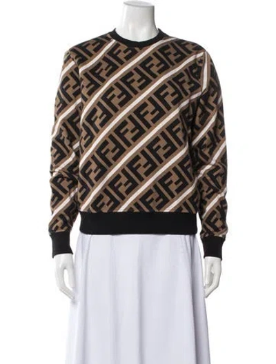 Pre-owned Fendi Graphic Print Crew Neck Sweatshirt In Black